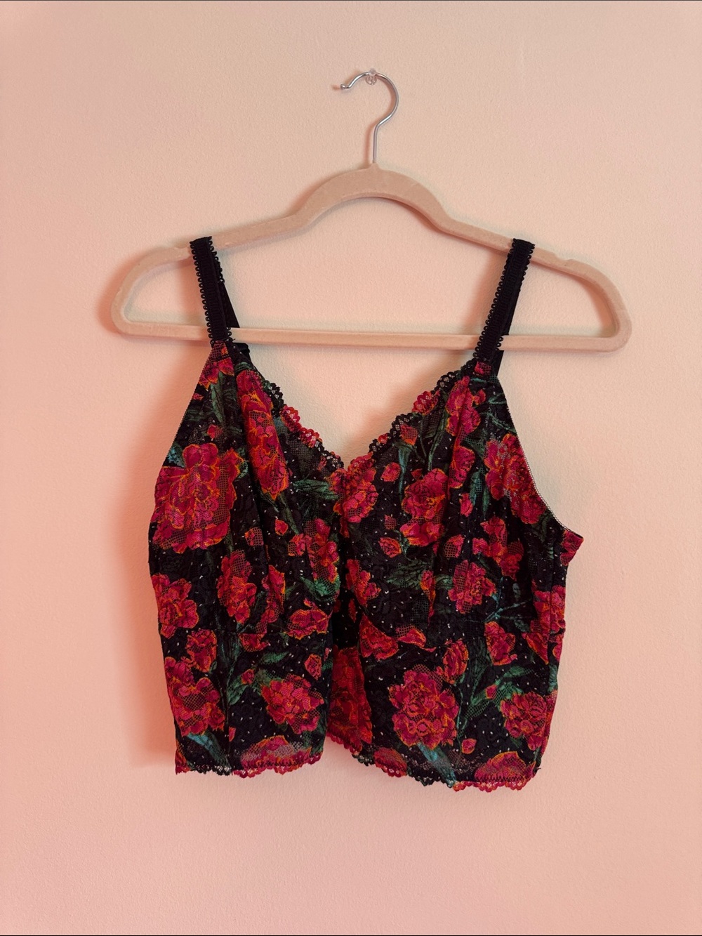 torrid Black Floral Lace Bralette with Red Flowers